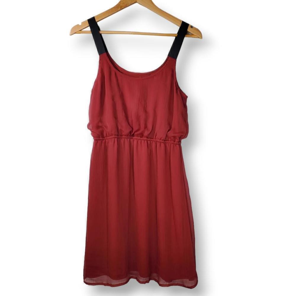 Xhileration Scoopneck Empire Waist Sleeveless Dress Brick Red Size Medium